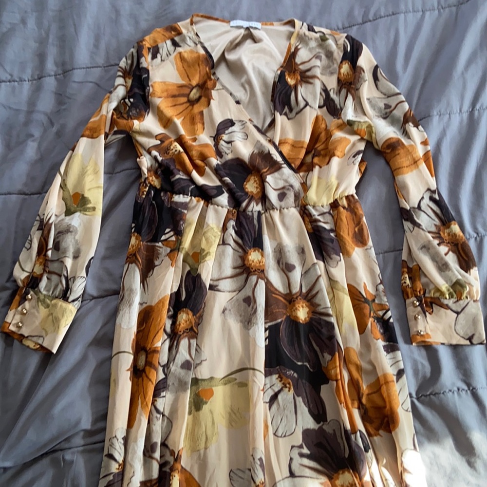 Baltic Born XXL Floor Length Camel flower dress with Gold Buttons